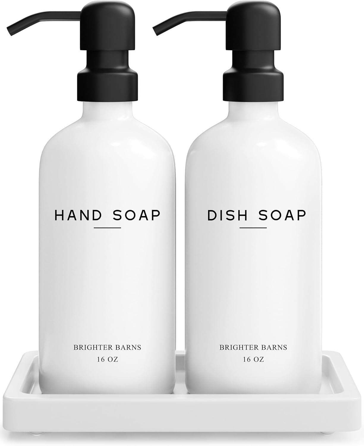 White Glass Hand and Dish Soap Dispenser Set by Brighter Barns - Kitchen Soap Dispenser Set with
