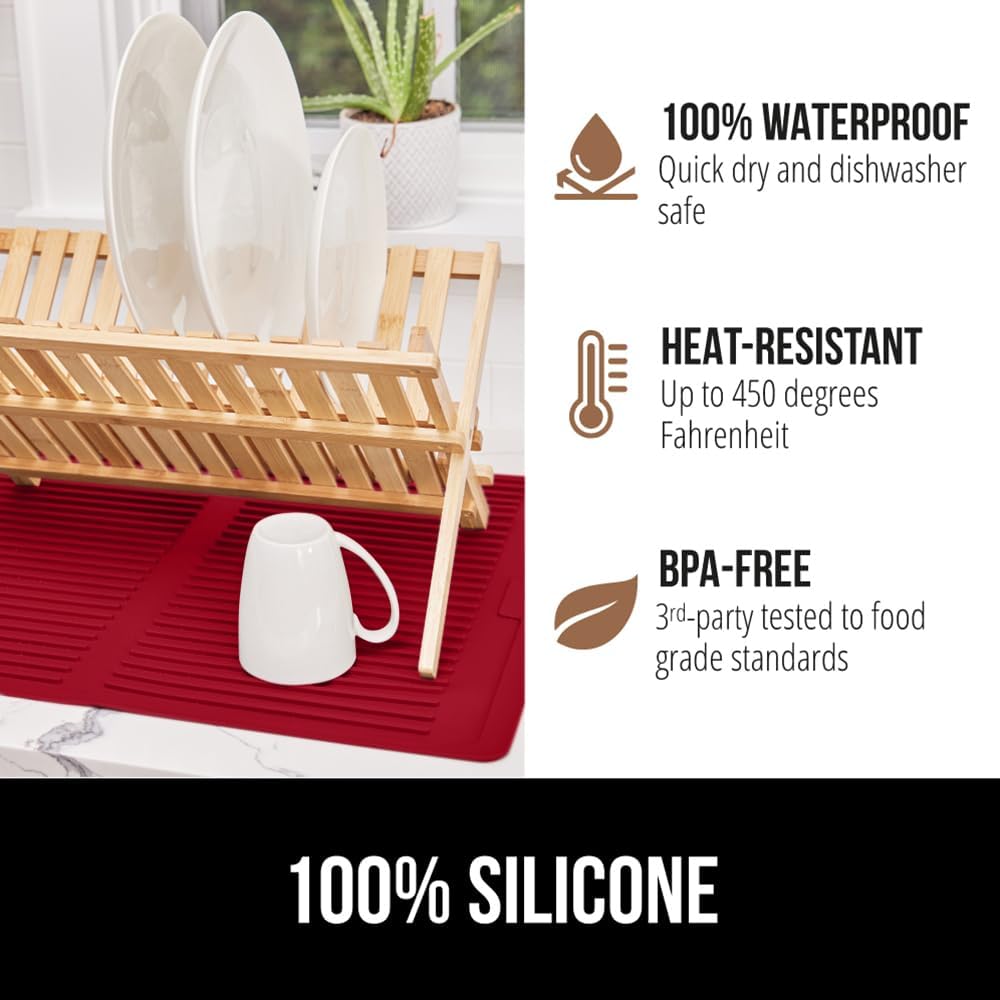 GORILLA GRIP 100% BPA-Free Patented Silicone Dish Drying Mat for Kitchen Counter, 18x16 Inch, Water