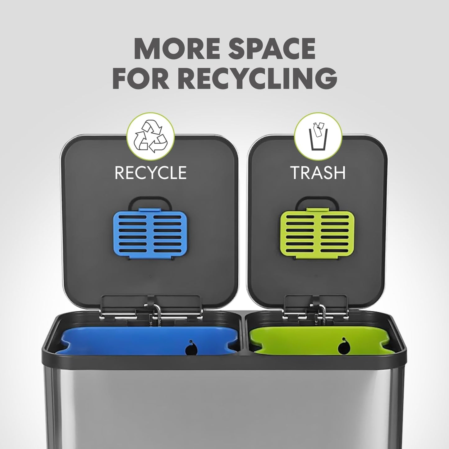 Simpli-Magic 18.5 Gallon (40L x 30L) Dual Compartment Step Trash Can – Kitchen Garbage Can with