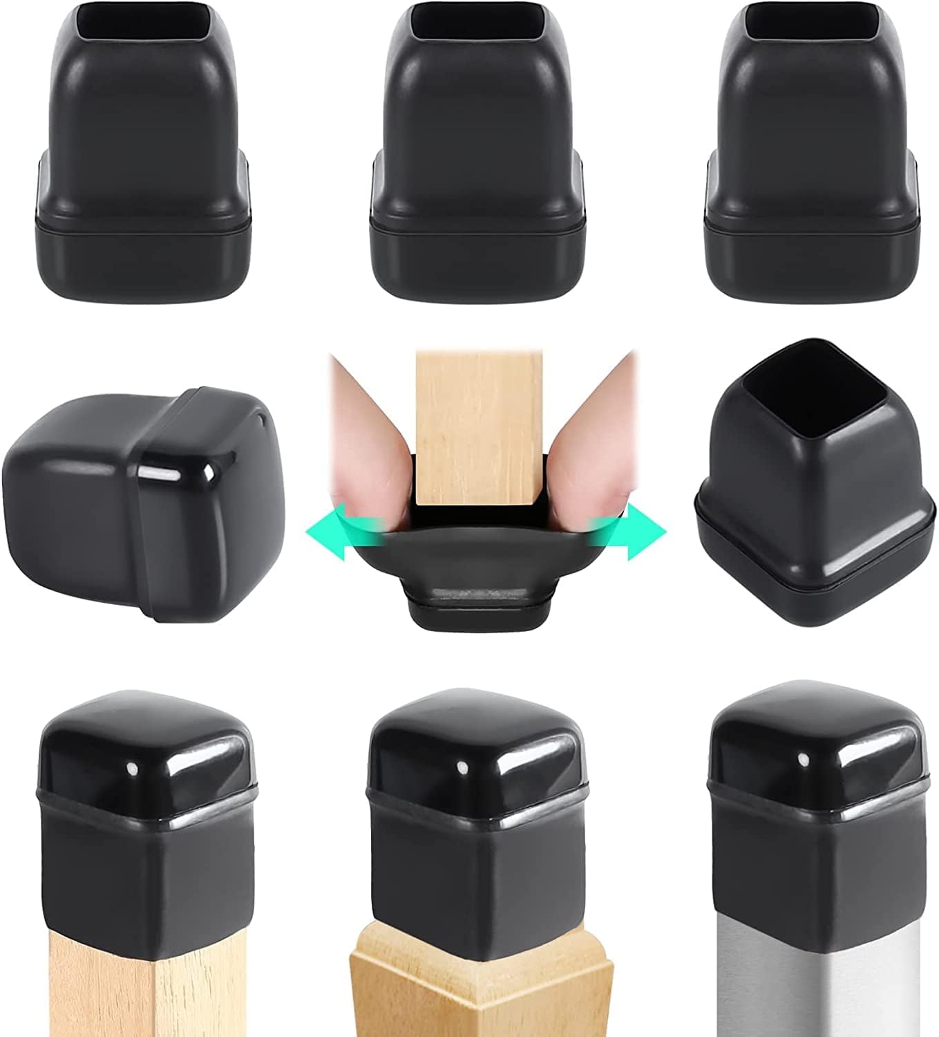 Ezprotekt 24 Pcs Chair Leg Sliders for Carpet, Square Black Teflon Furniture Glides Protectors