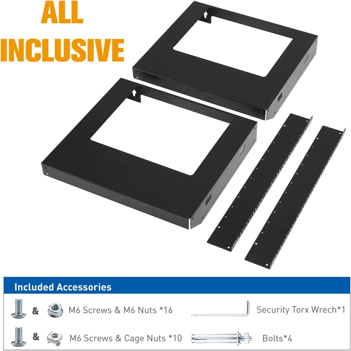 12U Wall Mount Rack Open Frame 19 Inch Server Equipment 2 Post Network Cabinet 18 inches Depth