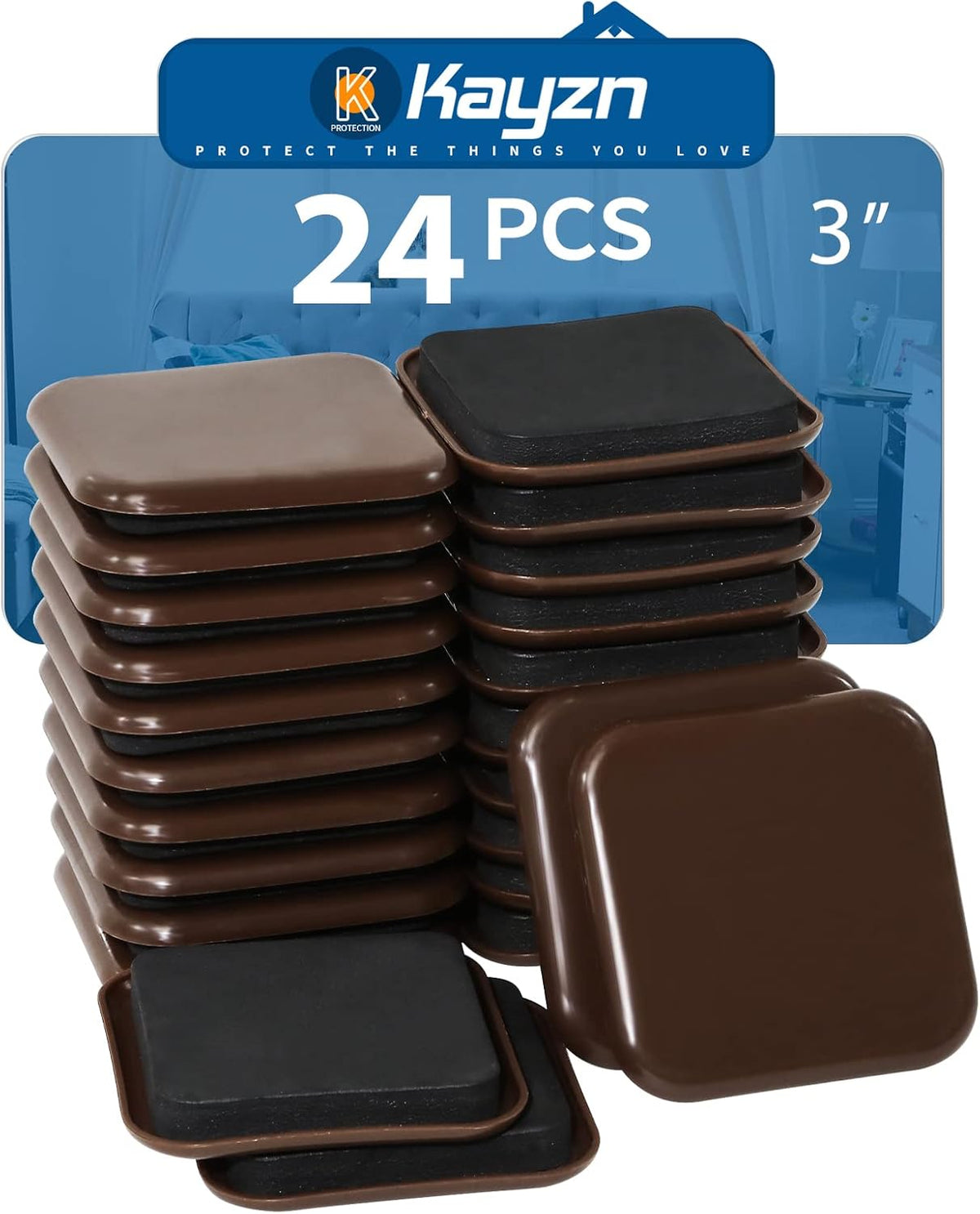 Square Furniture Sliders for Carpet, 24pcs 3 inch Heavy Duty Furniture Moving Pads, Reusable