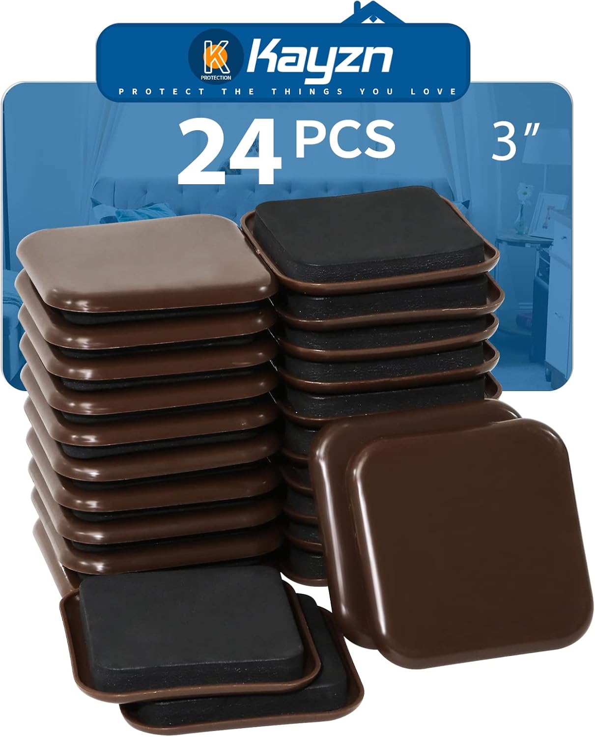 Square Furniture Sliders for Carpet, 24pcs 3 inch Heavy Duty Furniture Moving Pads, Reusable