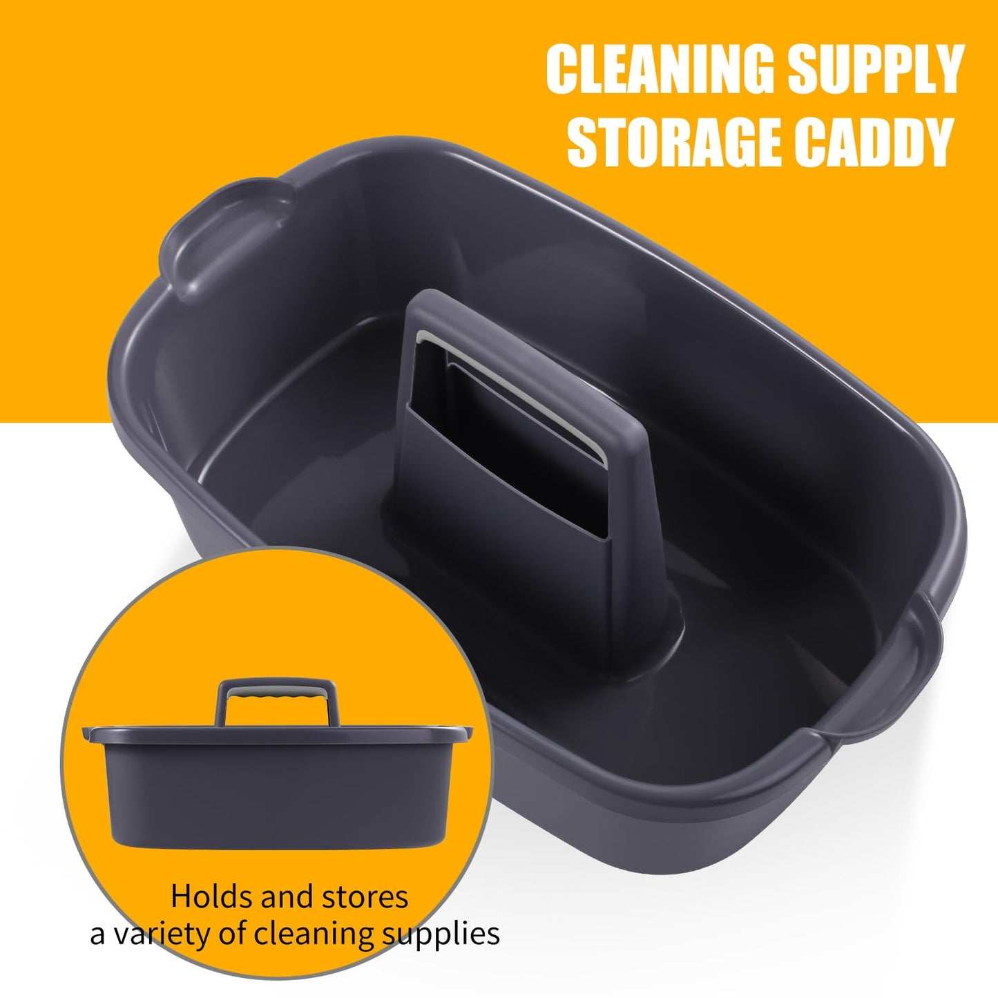 Omirome 2-Pack Large Gray Cleaning Caddy for Cleaning Supplies with Handle - Portable Plastic Tote