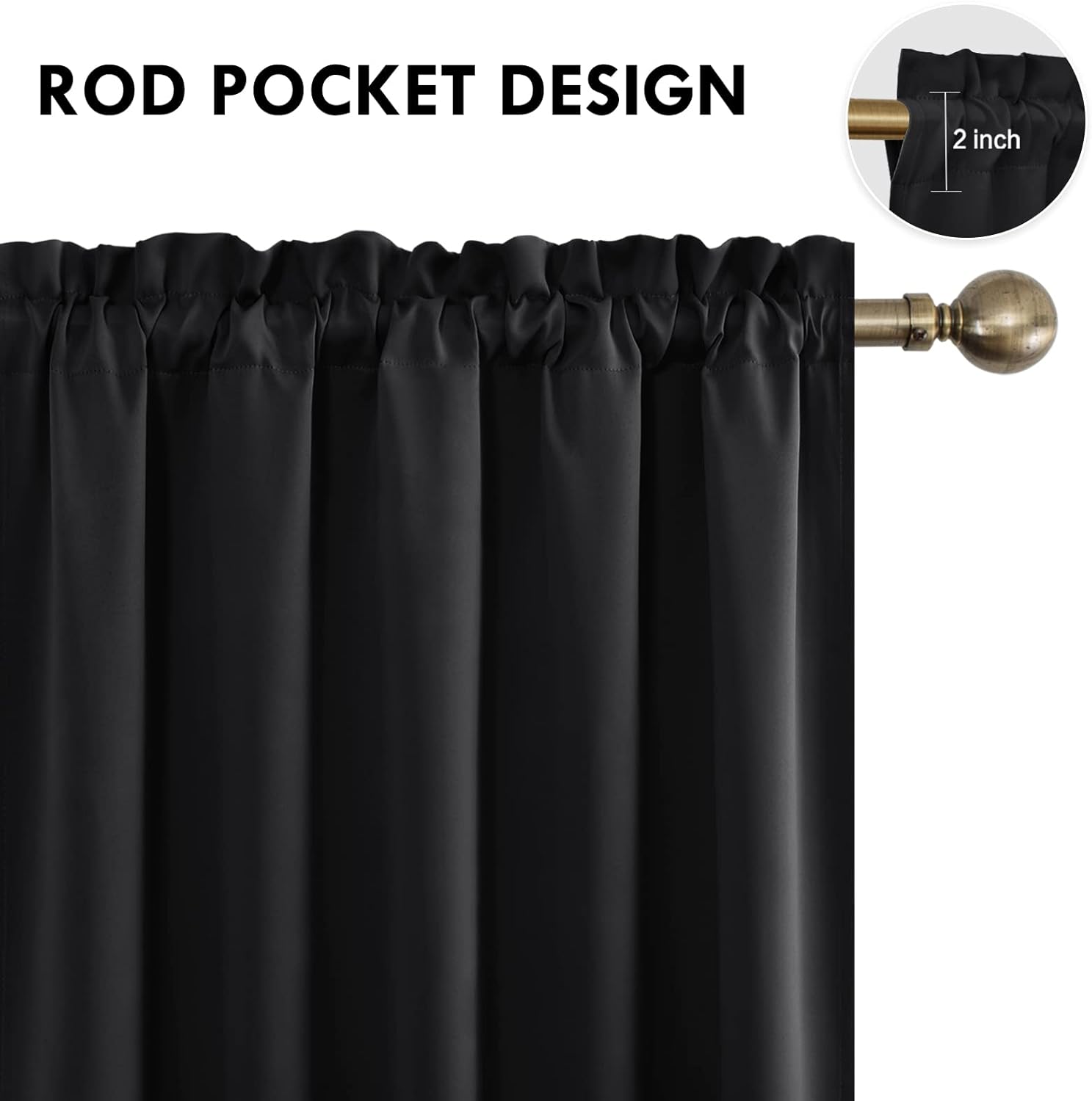 DWCN Black Blackout Curtains for Bedroom, 60 x 84 inches Long - Room Darkening Thermal Insulated