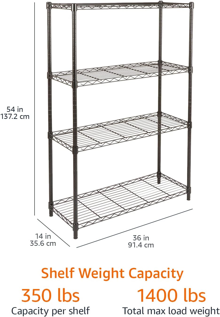 Amazon Basics 4-Shelf Adjustable Heavy Duty Steel Wire Rack Storage Shelving Organizer for Kitchen