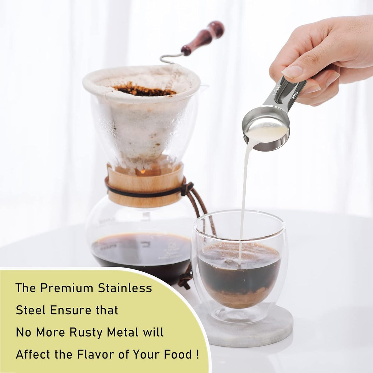 2PCS 1/8Cup (30ml, 1oz) Single Measuring Cup, Stainless Steel Measure Scoop, Metric and US
