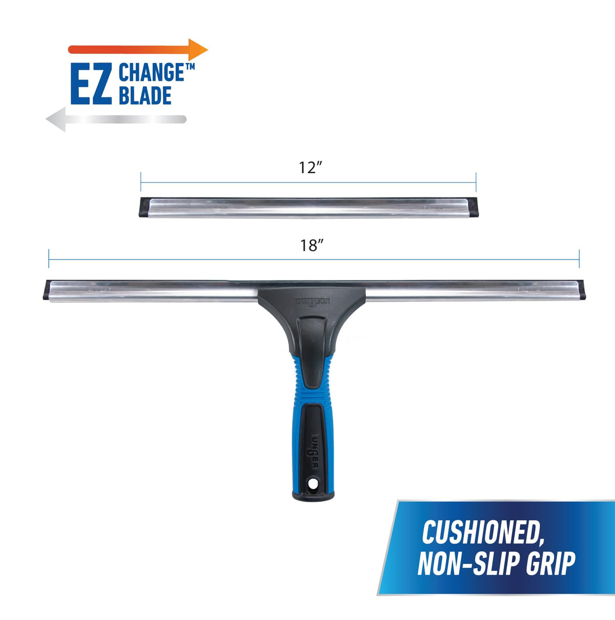 Unger Professional Connect and Clean 18” EZ Change Window and Glass Cleaning Squeegee, Large and