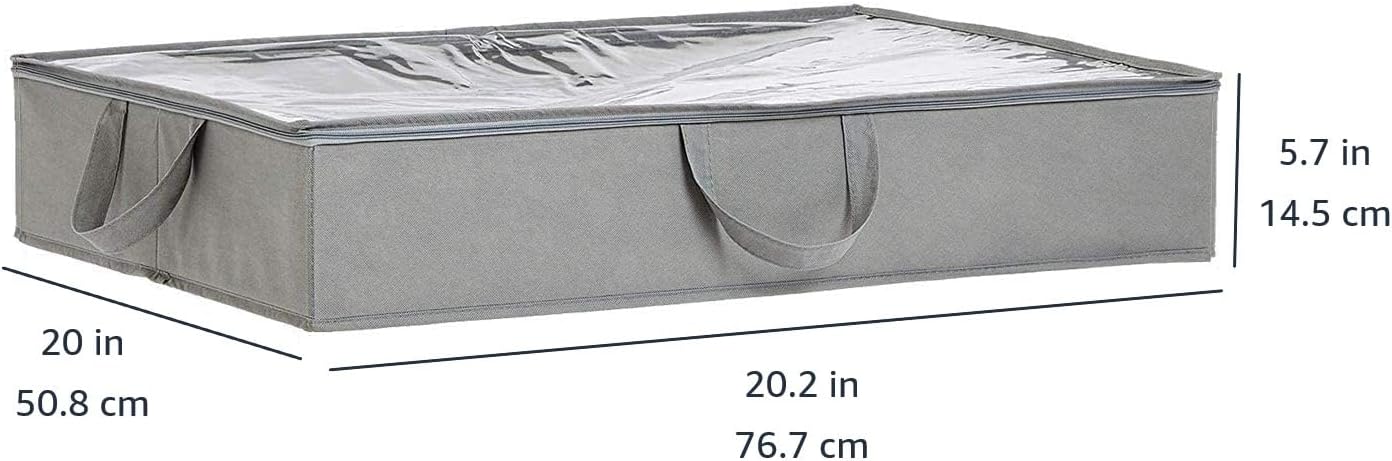 Amazon Basics Under Bed Fabric Zipper Storage Container Bags with Window and Handles, 2-Pack, 30.2