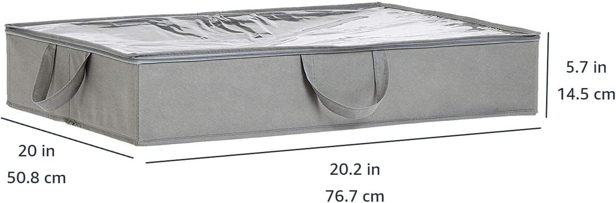 Amazon Basics Under Bed Fabric Zipper Storage Container Bags with Window and Handles, 2-Pack, 30.2