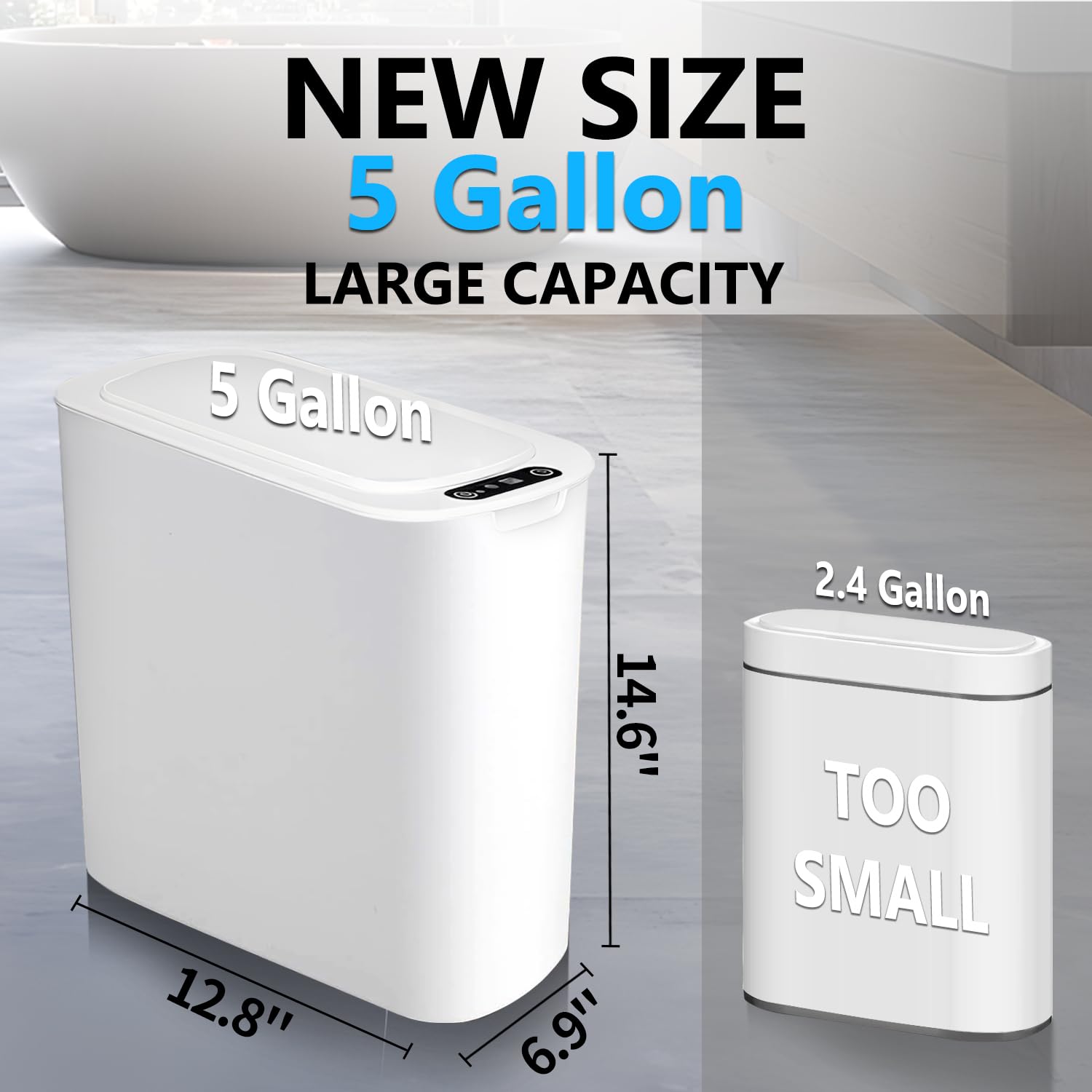 5 Gallon Motion Senor Bathroom Trash Can with Lid, Automatic Garbage Can Touchless, Smart Plastic