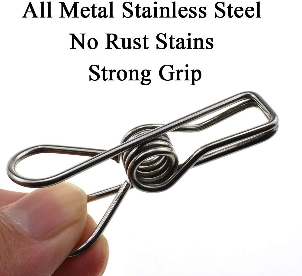 HAHIYO Clothespins Chip Clips All Metal Stainless Steel No Rust Stains Strong Grip in Heavy Wind 2