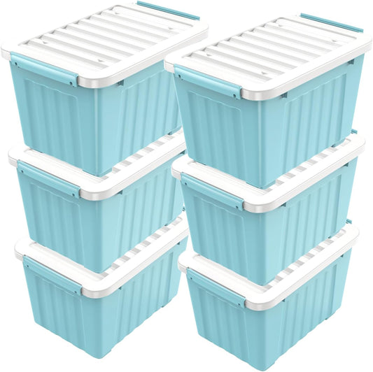Nazhura 97 Quart Plastic Storage Bin, Stackable and Nestable Storage Boxes with White Lids and