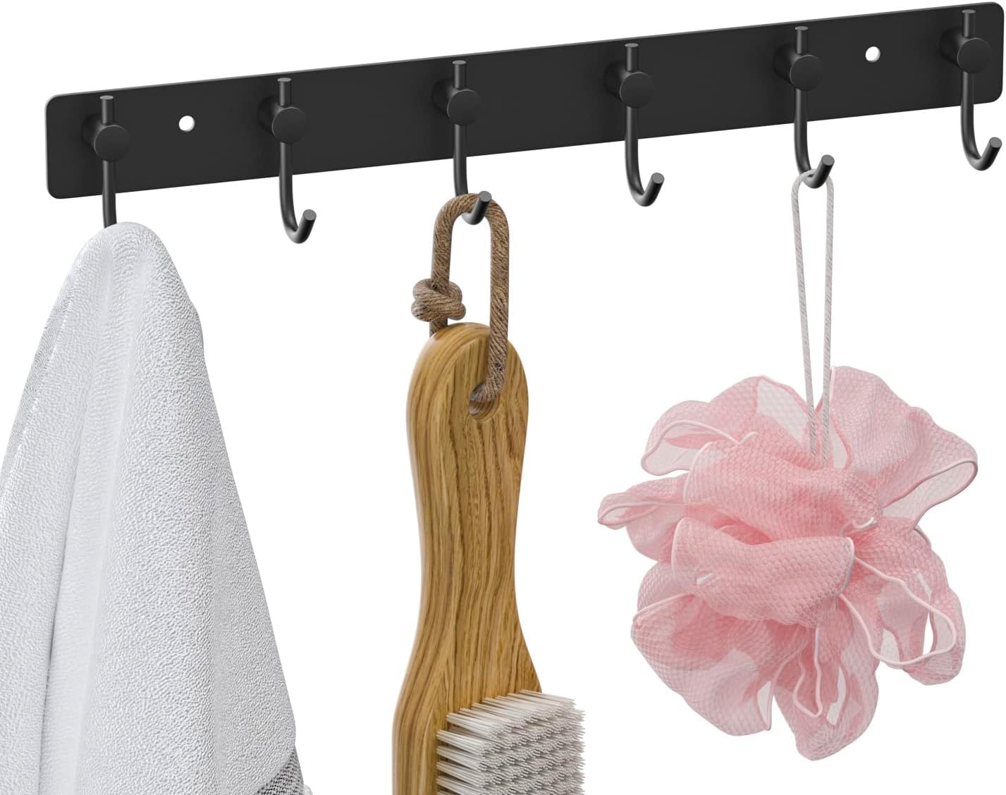 VAEHOLD Wall Hooks for Hanging, Black Coat Rack Wall Mount with 6 Coat Hooks, Towel Hanger, Hat