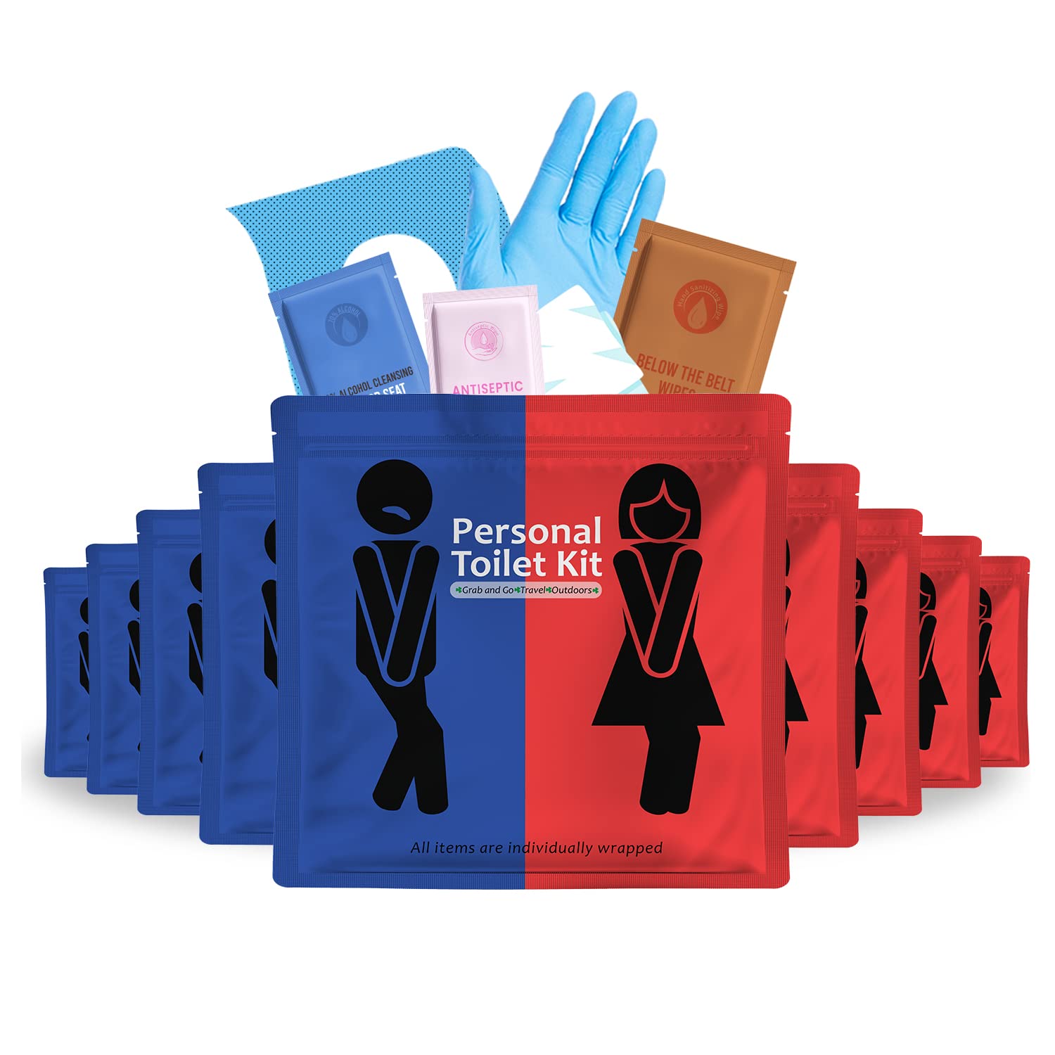 Personal Toilet Kit To Go – 10 Pack | Disposable Public Restroom Kit | Individually Wrapped for
