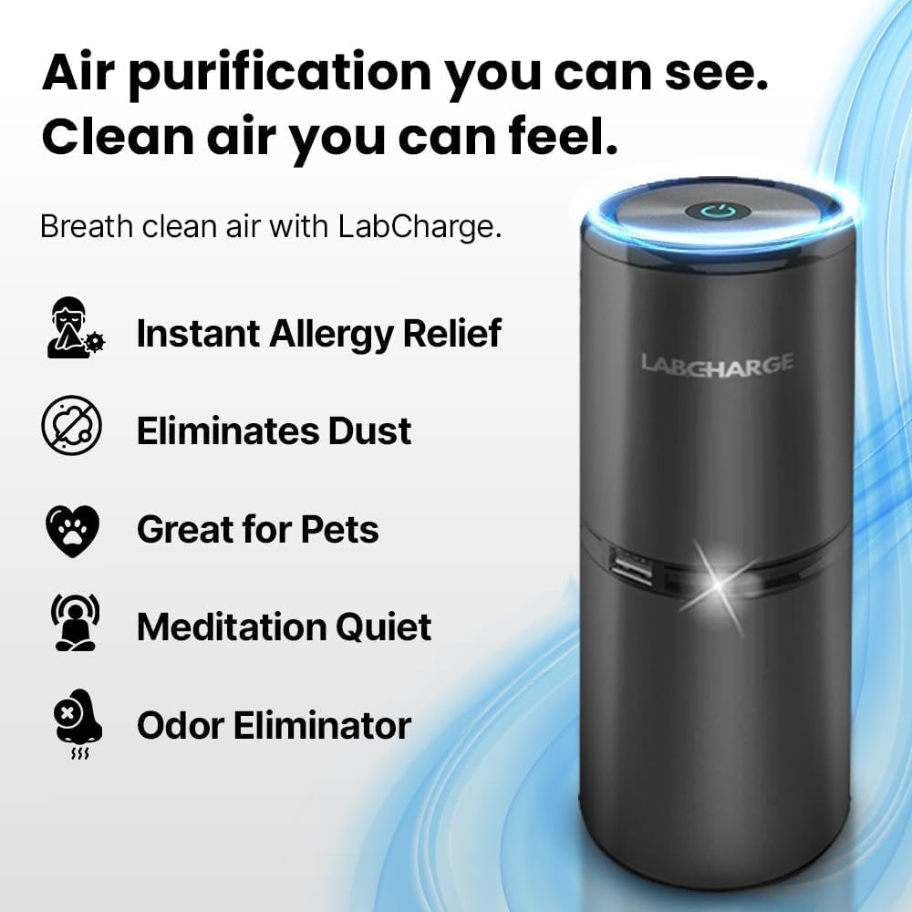 Lab Charge Small Ionic Air Purifier for Home & Bedroom – Silent HEPA Filter – Covers 250 Sq Ft