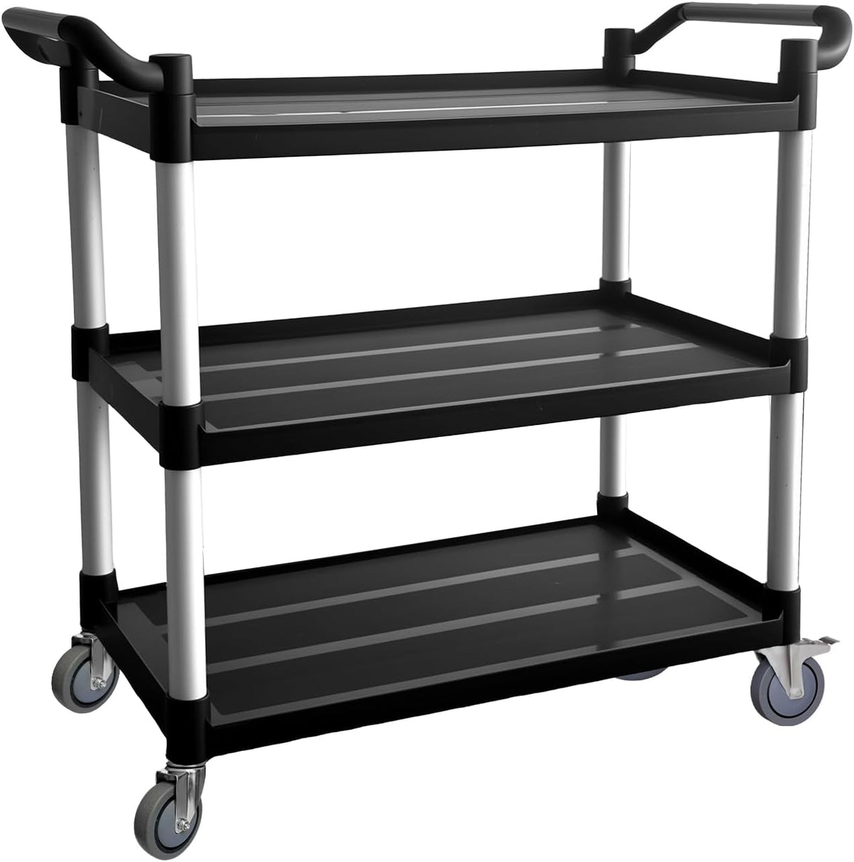 Plastic Utility Cart with Anti-Tangle Wheels, Solid Armrests, 450 Lbs Heavy Duty Capacity, 3-Tier