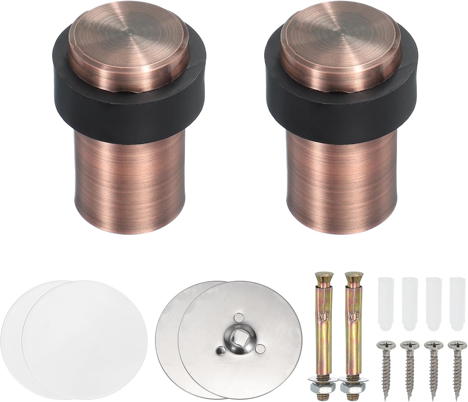 PATIKIL 2Set Round Door Stoppers, 60mm Stainless Steel Door Stop Doorstop Wedge Metal Cylinder Self