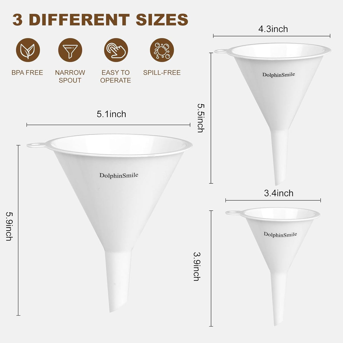 Plastic Kitchen Funnel Set of 3, Round Kitchen Funnels for Filling Bottles, Durable and