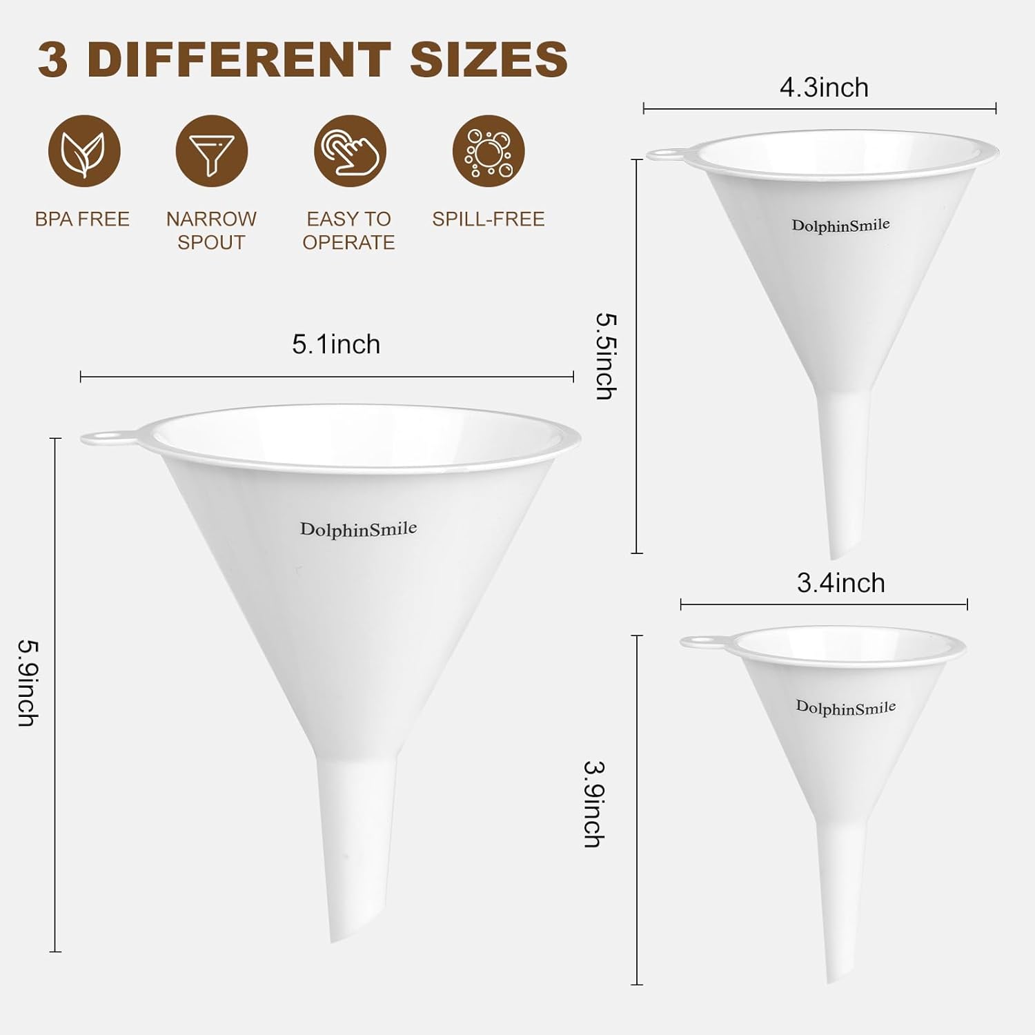 Plastic Kitchen Funnel Set of 3, Round Kitchen Funnels for Filling Bottles, Durable and