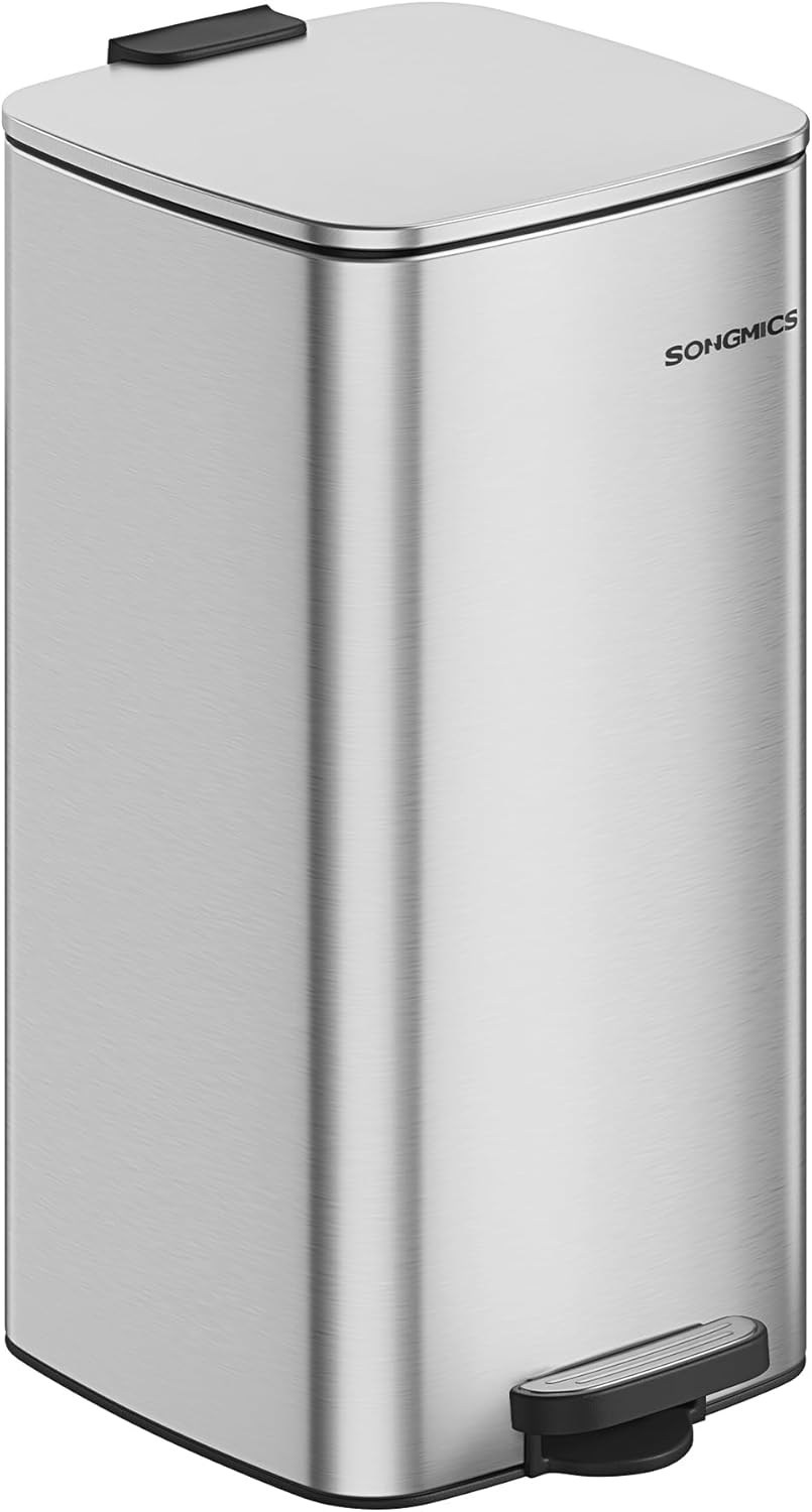 SONGMICS Kitchen Trash Can, 8-Gallon (30 L) Trash Bin, Stainless Steel Garbage Can, with Inner