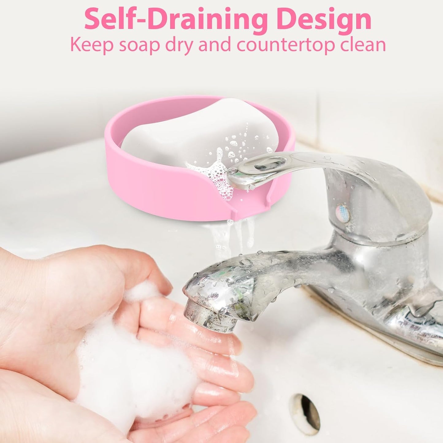 Self Draining Soap Dish, Silicone Suction Cup Soap Holder Tray Savers Container Sponge Holder for