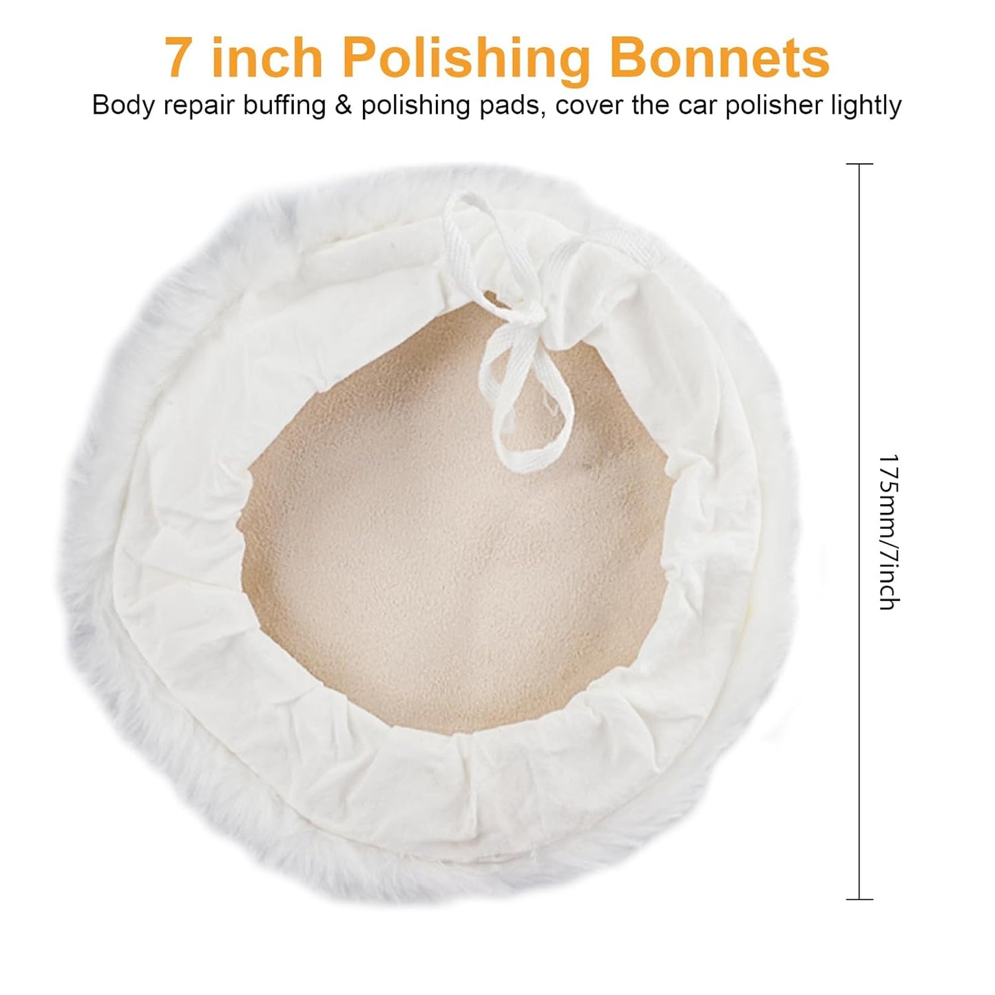 Linkstyle 6PCS 7 Inch Wool Buffing Pads Kit, Lambs Wool Polishing Bonnet Pads with Drawstring