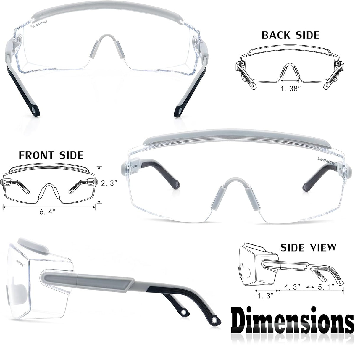 UKNOW Safety Goggles Over Glasses, Safety Glasses Anti Fog Wraparound Eye Protection, Protective