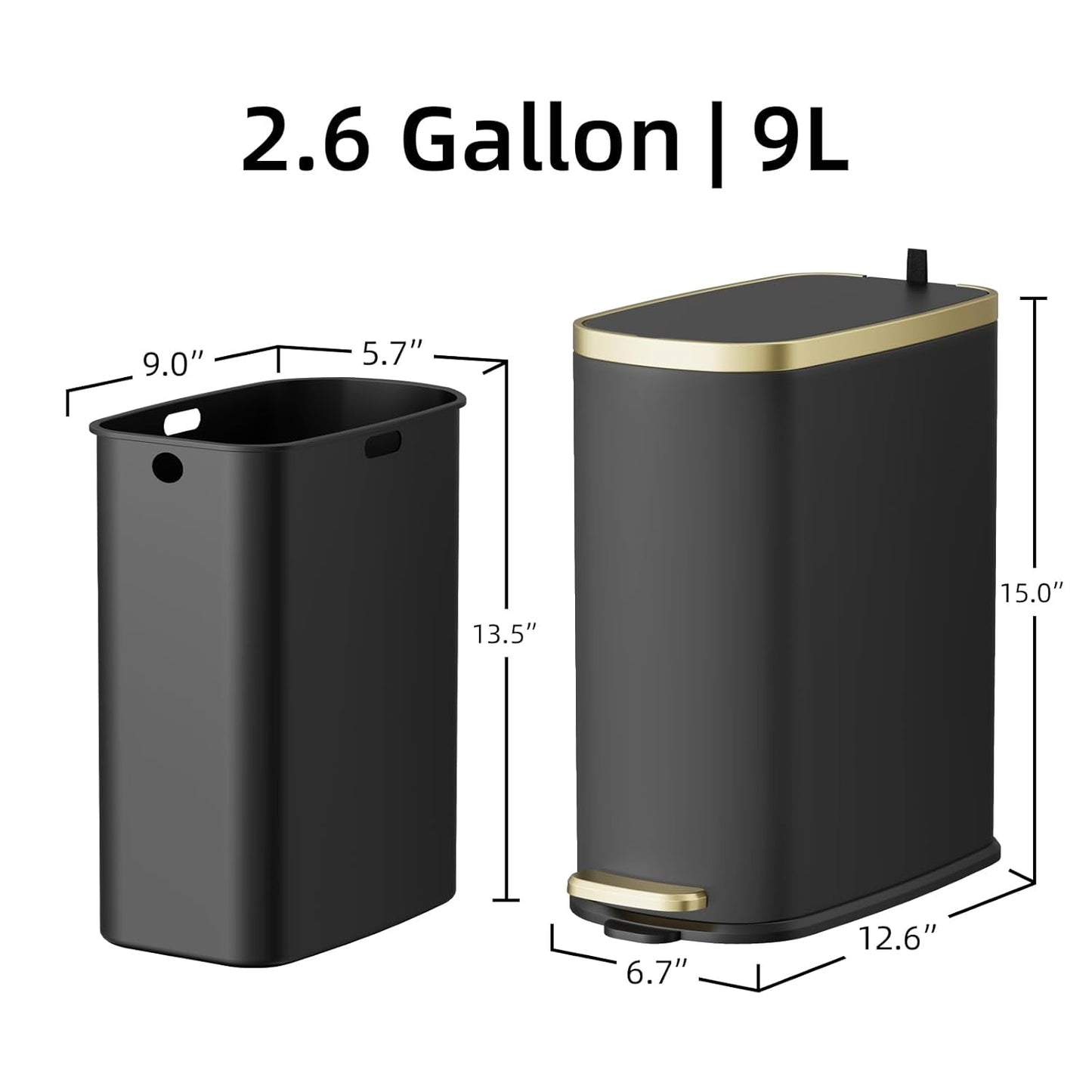 KUK Small Bathroom Trash Can with Lid Soft Close, Step Pedal, 2.4 Gal Stainless Steel Garbage Can