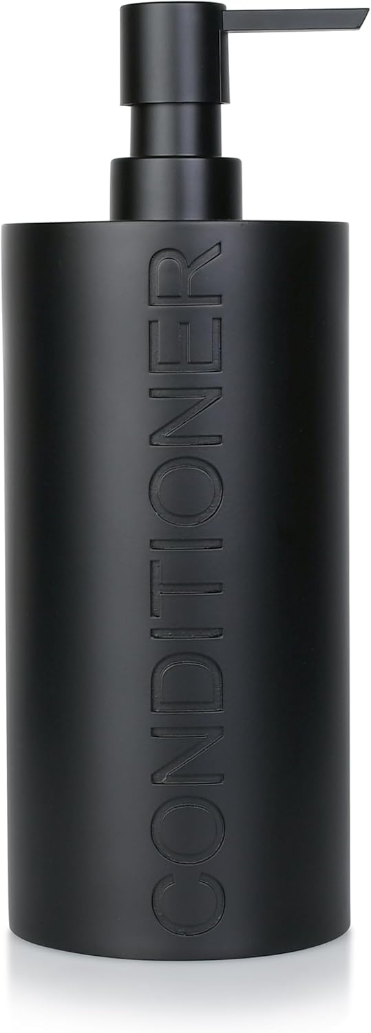 Matte Black Conditioner Dispenser Luxurious Refillable Pump Bottle with Black Resin Pump and