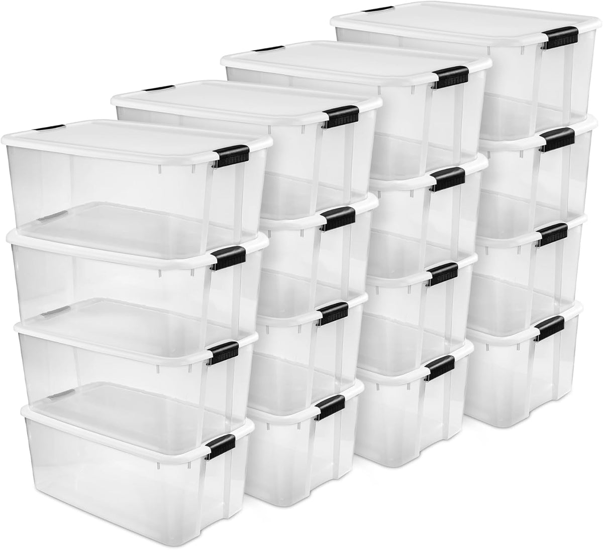 Sterilite 16-Pack Ultra Latching Box, Storage Bins with Lids, Clear Plastic, 116 Quart - Heavy-Duty