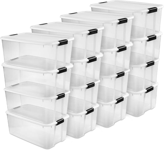Sterilite 16-Pack Ultra Latching Box, Storage Bins with Lids, Clear Plastic, 116 Quart - Heavy-Duty