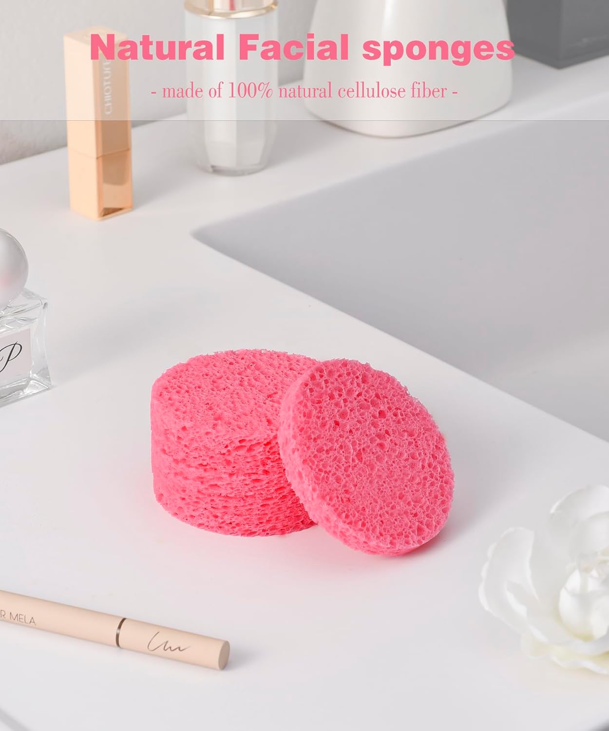 METUUTER 50 PCS Compressed Facial Sponges for Estheticians- 100% Natural Cellulose Face Sponge