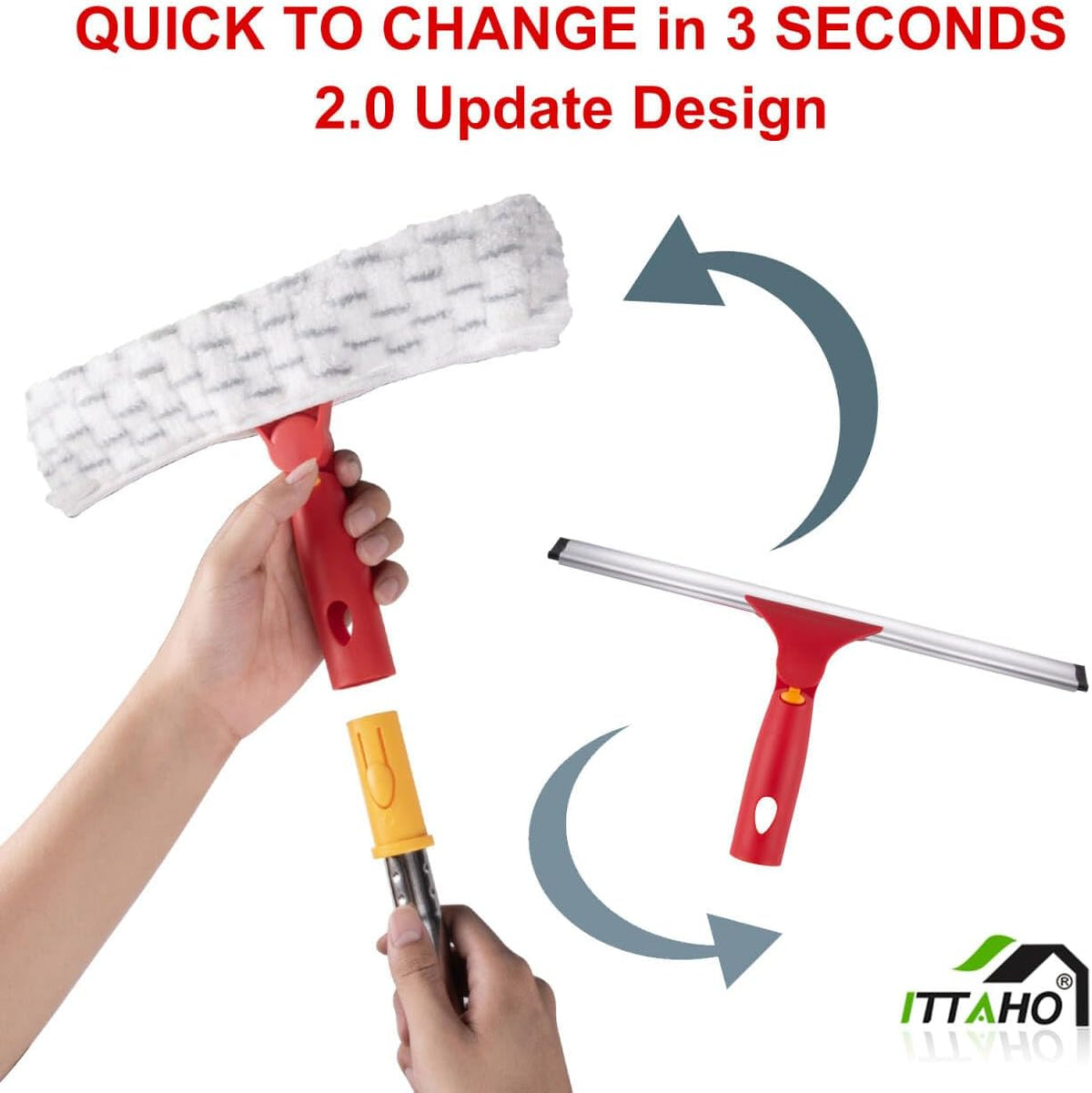 ITTAHO Squeegee for Window Cleaning, 12" Squeegee and 11" Microfiber Scrubber Combi with Stainless