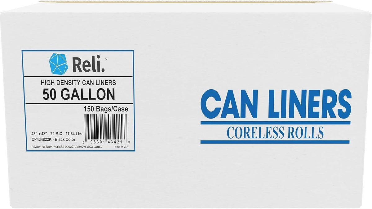 Reli. Premium 50 Gallon Trash Bags | 150 Count | Made in USA | Heavy Duty | Bulk | SuperValue |