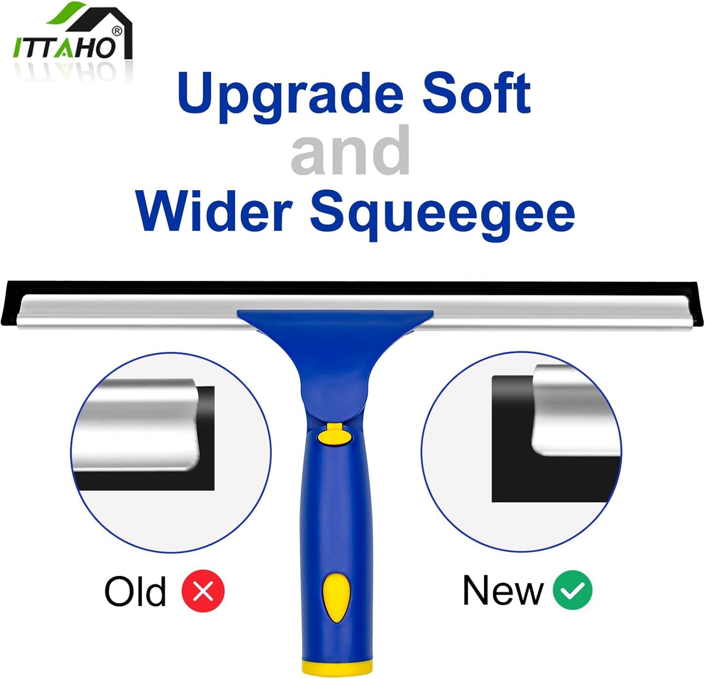 ITTAHO Squeegee for Window Cleaning,12" Squeegee and 11" Microfiber Scrubber Combi with Stainless