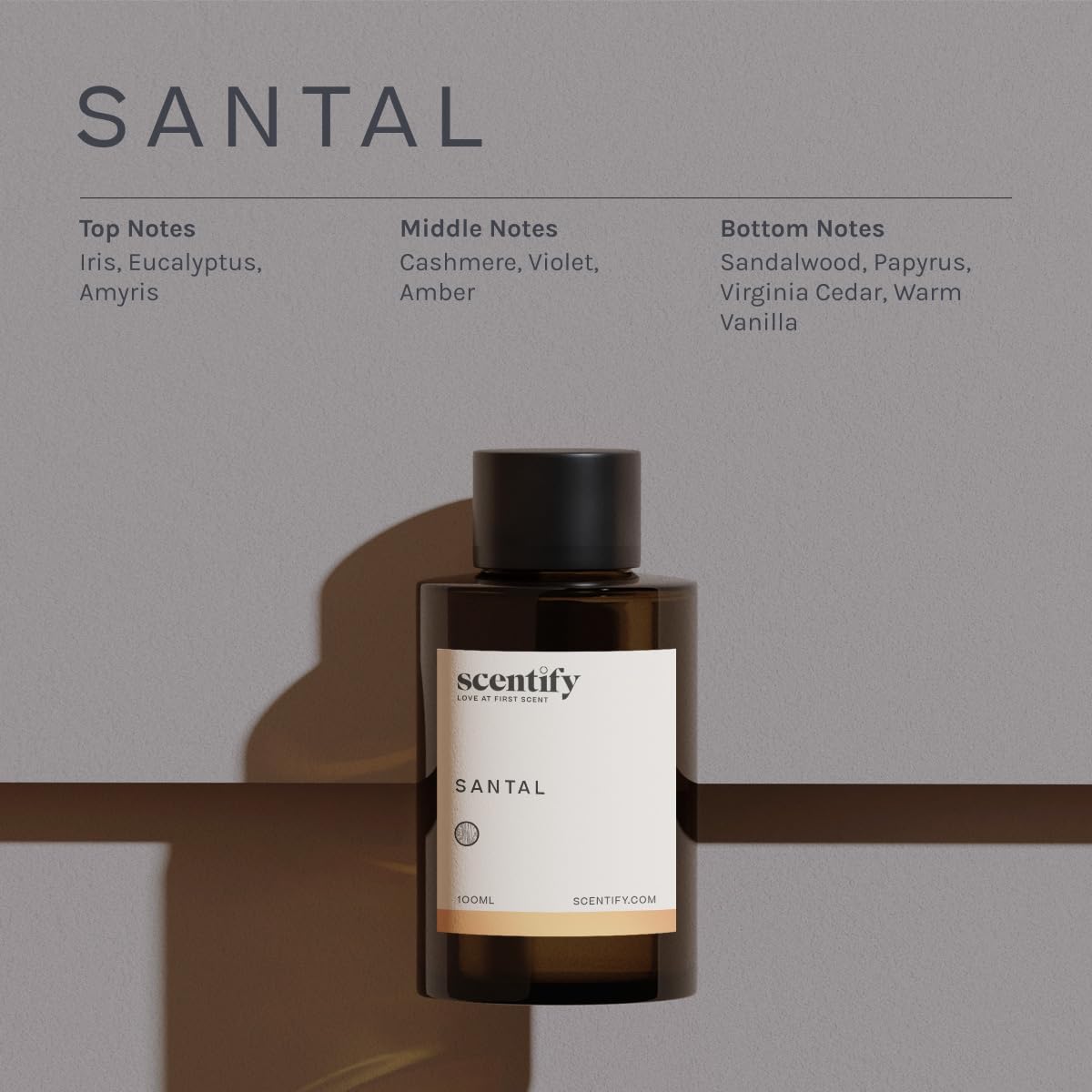 Scentify Santal Aroma Oil Refill Scent for Oil Diffusers - Iris, Amber, Sandalwood, Cedar Scents