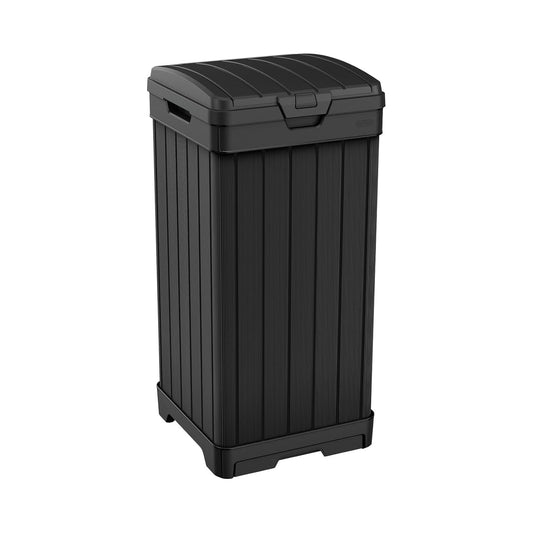 Keter Baltimore Resin 38 Gallon Outdoor Kitchen Trash Can with Lid and Drip Tray for Easy