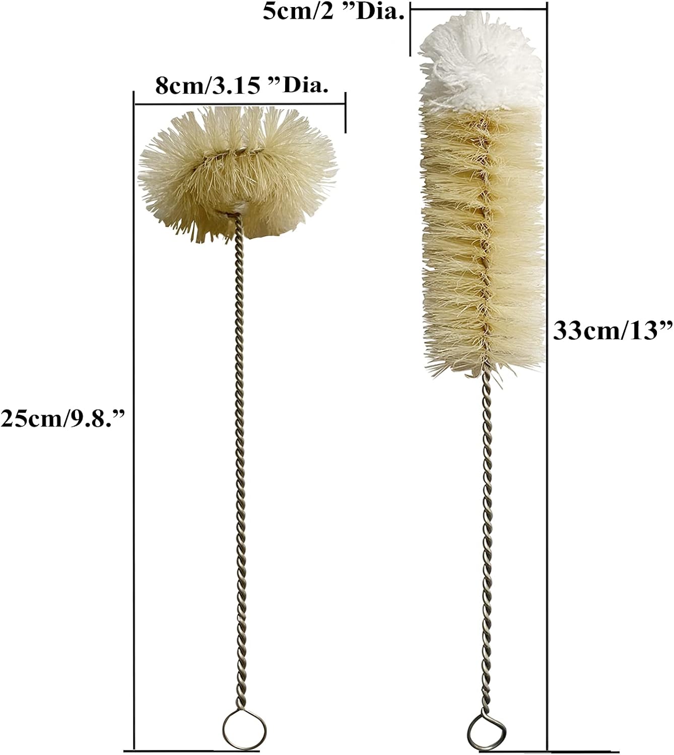 Coralpearl Bottle Brushes Thin Long Handle X 2, Skinny Wire Cleaner Set in Stainless Steel with