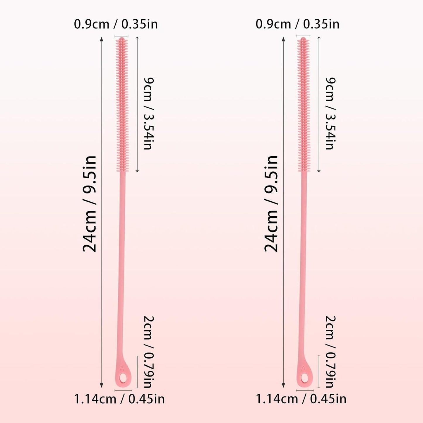 2pcs Silicone Straw Cleaner Brush, 9.5in Extra Long Reusable Straw Brush for Stanley, Metal, Glass
