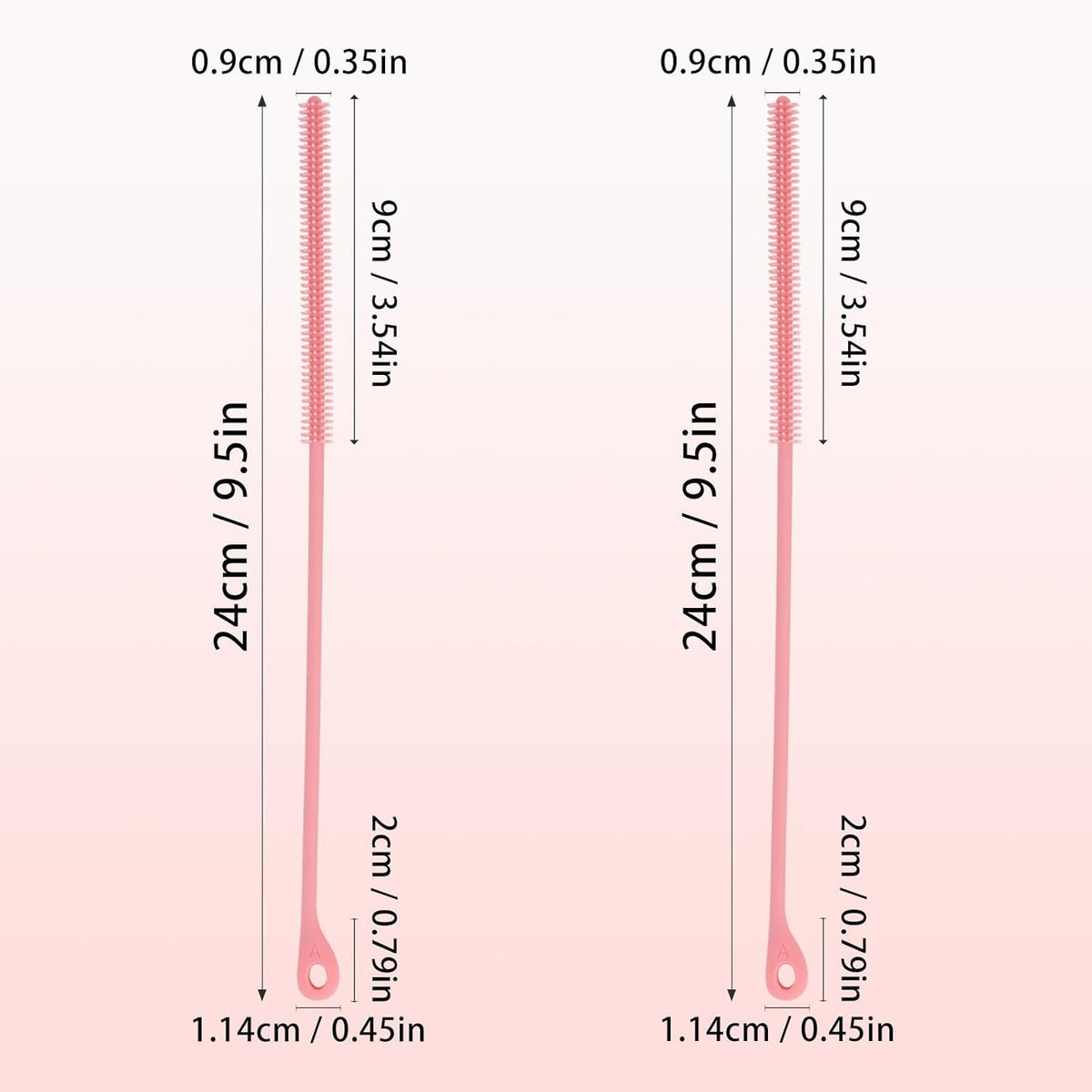 2pcs Silicone Straw Cleaner Brush, 9.5in Extra Long Reusable Straw Brush for Stanley, Metal, Glass