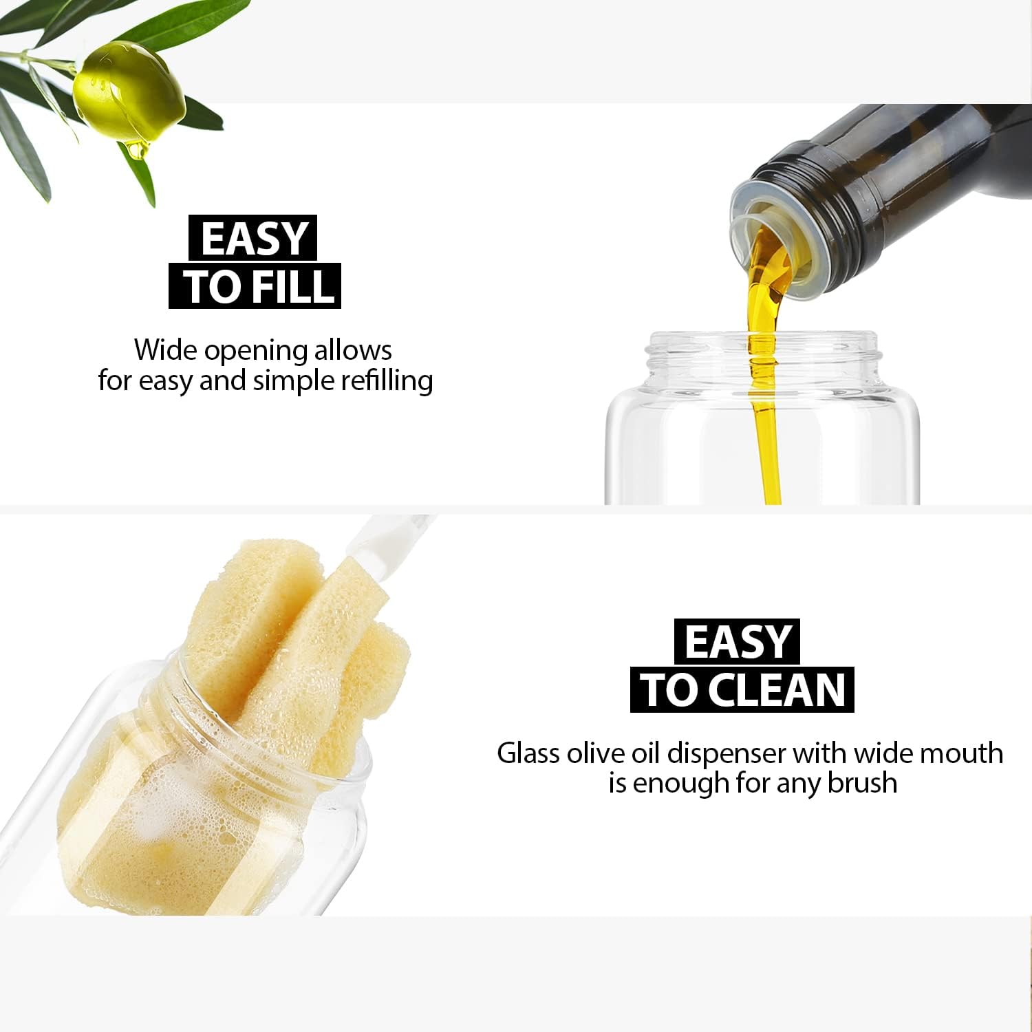 Aelga Olive Oil Dispenser Bottle - Glass Oil Dispenser - Dispenser Bottle for Kitchen with