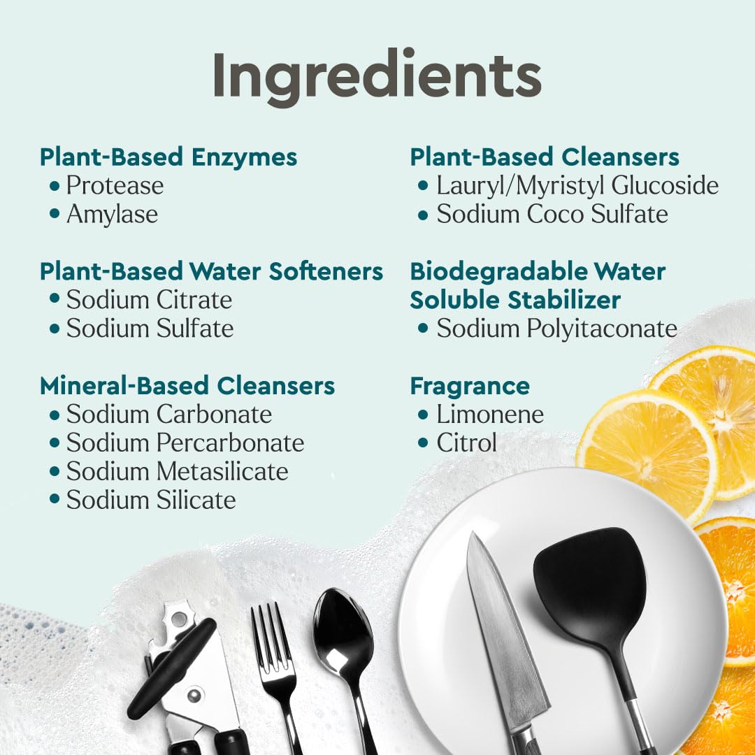 Puracy Dishwasher Pods, Natural Dishwasher Detergent, Free & Clear Dish tabs - Enzyme-Powered, Spot