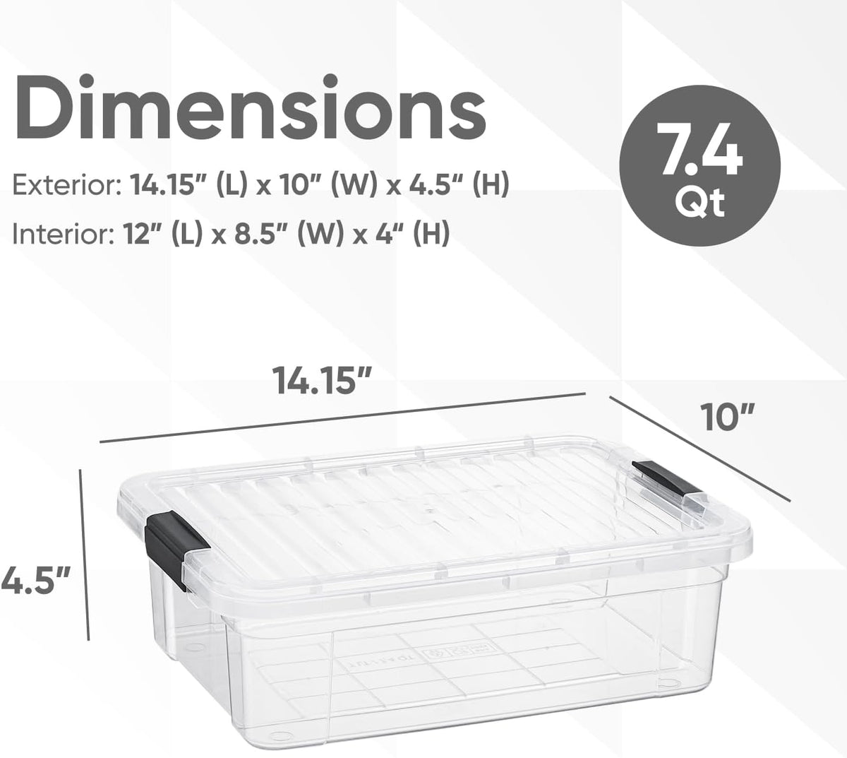 Superio Storage Bins with Lids- 2 Pack, 7.4 Qt Clear Boxes for Organizing, Stackable Plastic