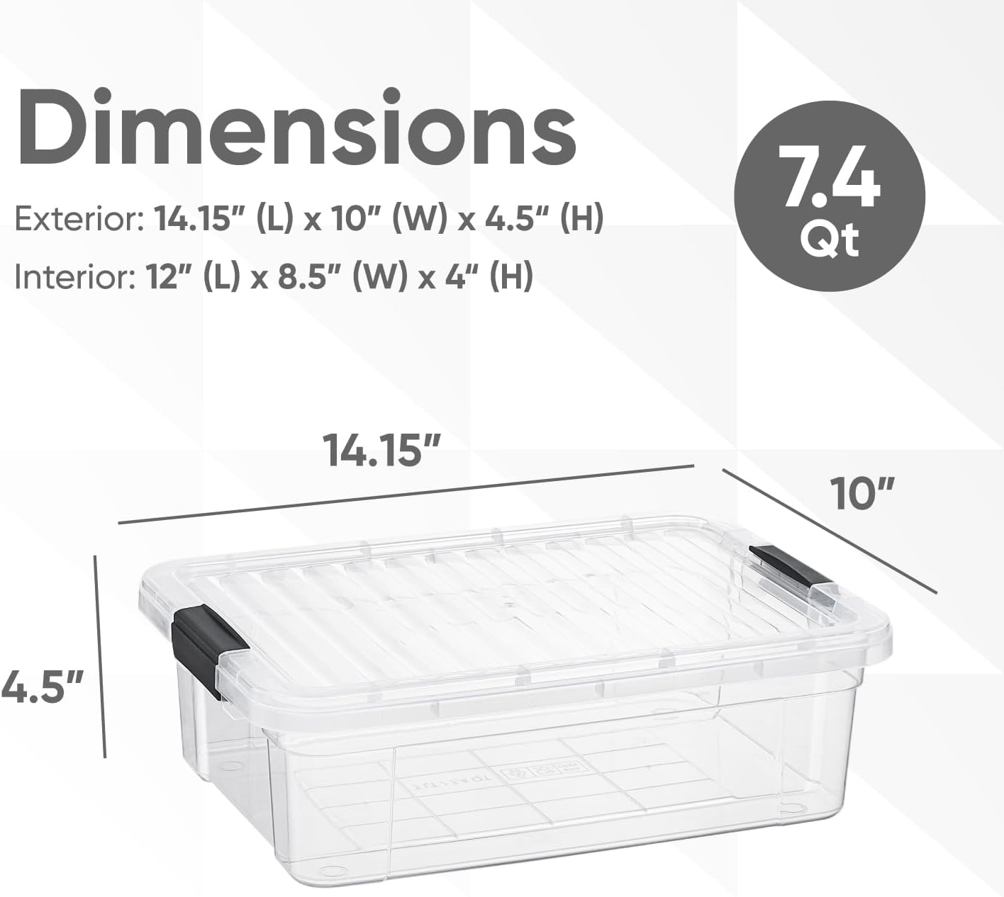 Superio Storage Bins with Lids- 2 Pack, 7.4 Qt Clear Boxes for Organizing, Stackable Plastic
