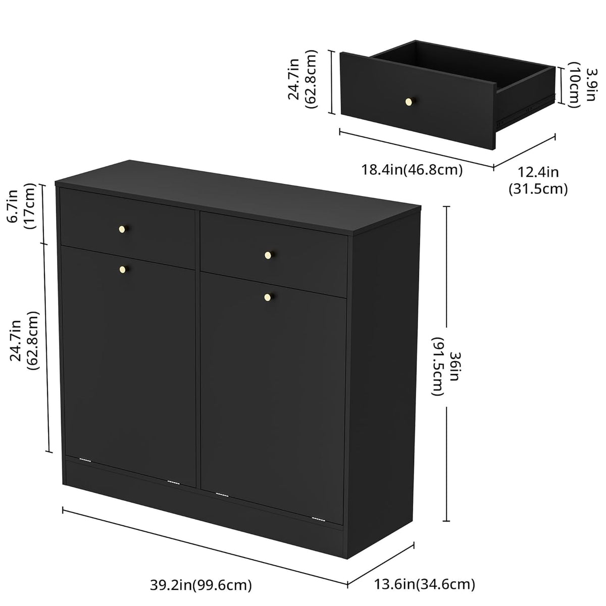 Double Tilt Out Trash Can Cabinet, Trash Storage Cabinet with 2 Drawers, Hidden Garbage Bin, Free