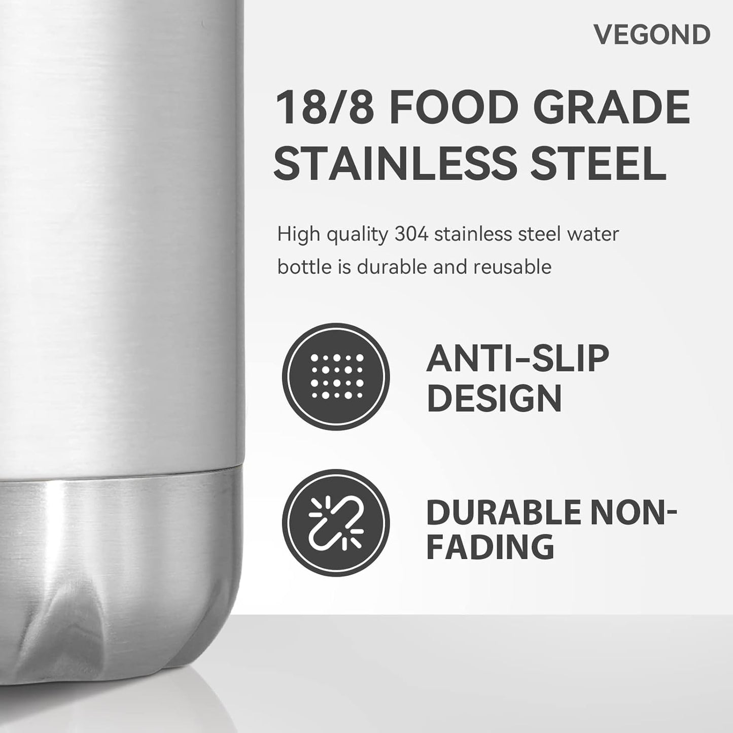 VEGOND 17oz Stainless Steel Water Bottles Bulk, Reusable Metal Sports Water Bottle Keeps Drink Hot