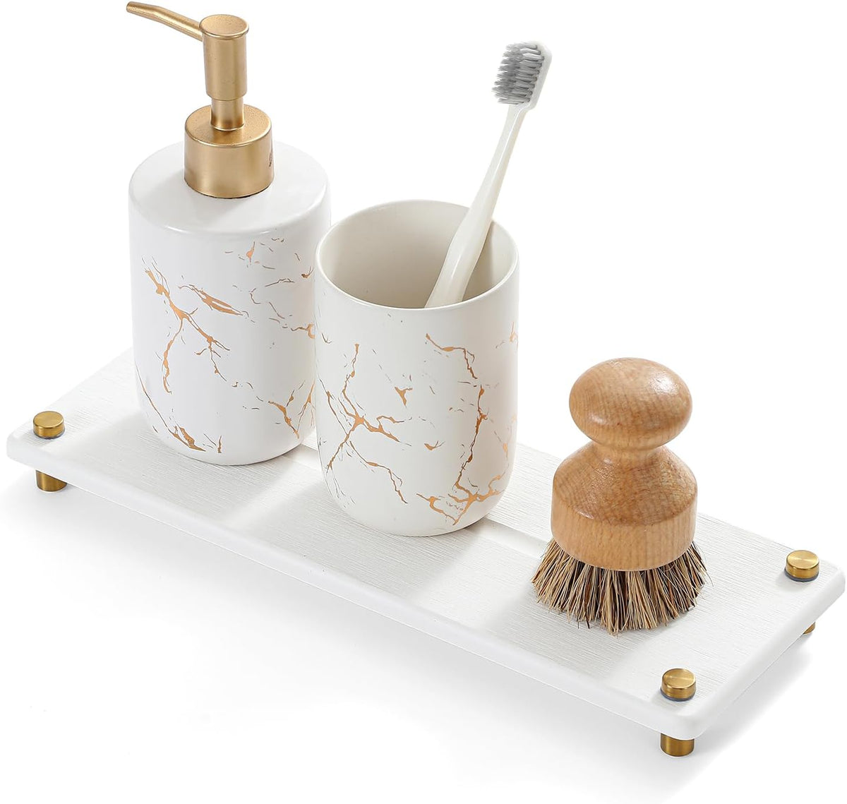 Water Absorbing Stone Sink Caddy Kitchen Sink Organizer Tray, Diatomite Bathroom Counter Tray, Gold