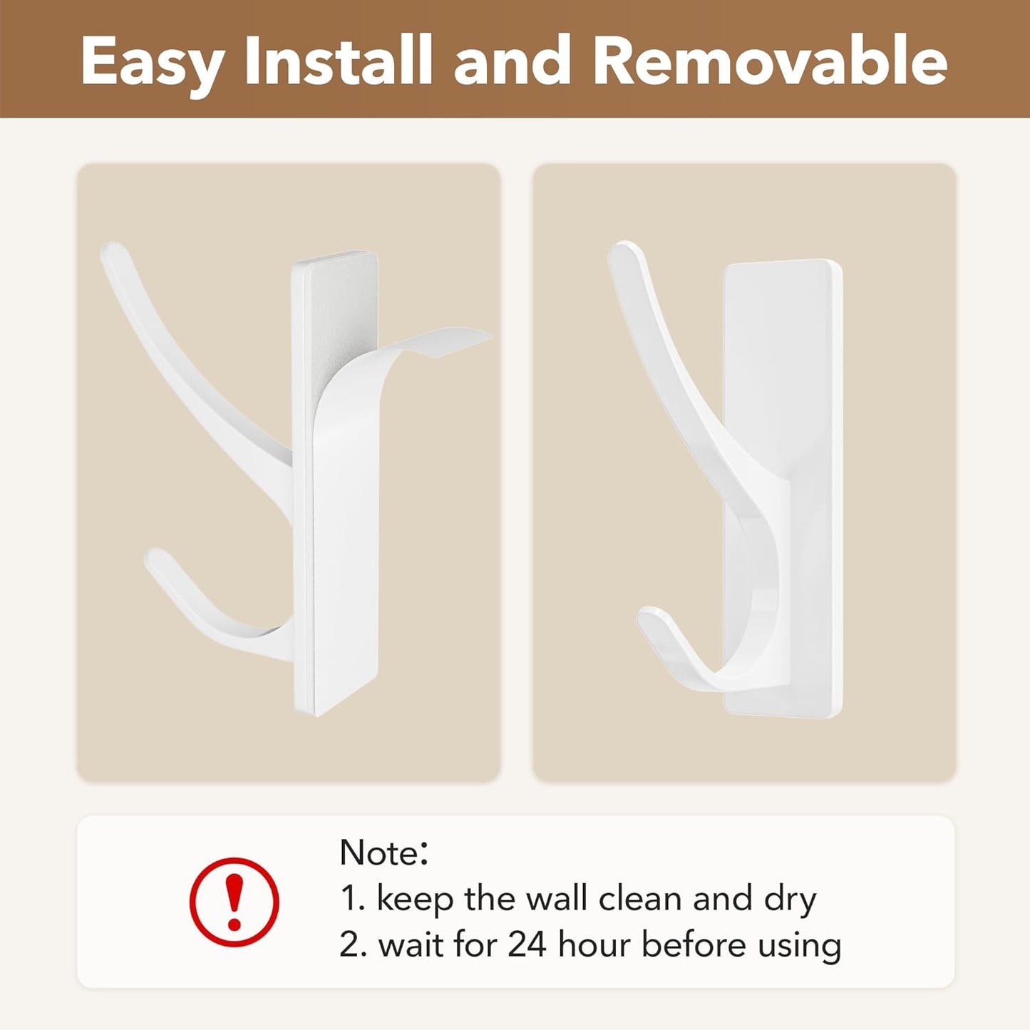 Self Adhesive Coat Hooks for Hanging, Heavy Duty Stainless Double Wall Hook for Towel, Backpack