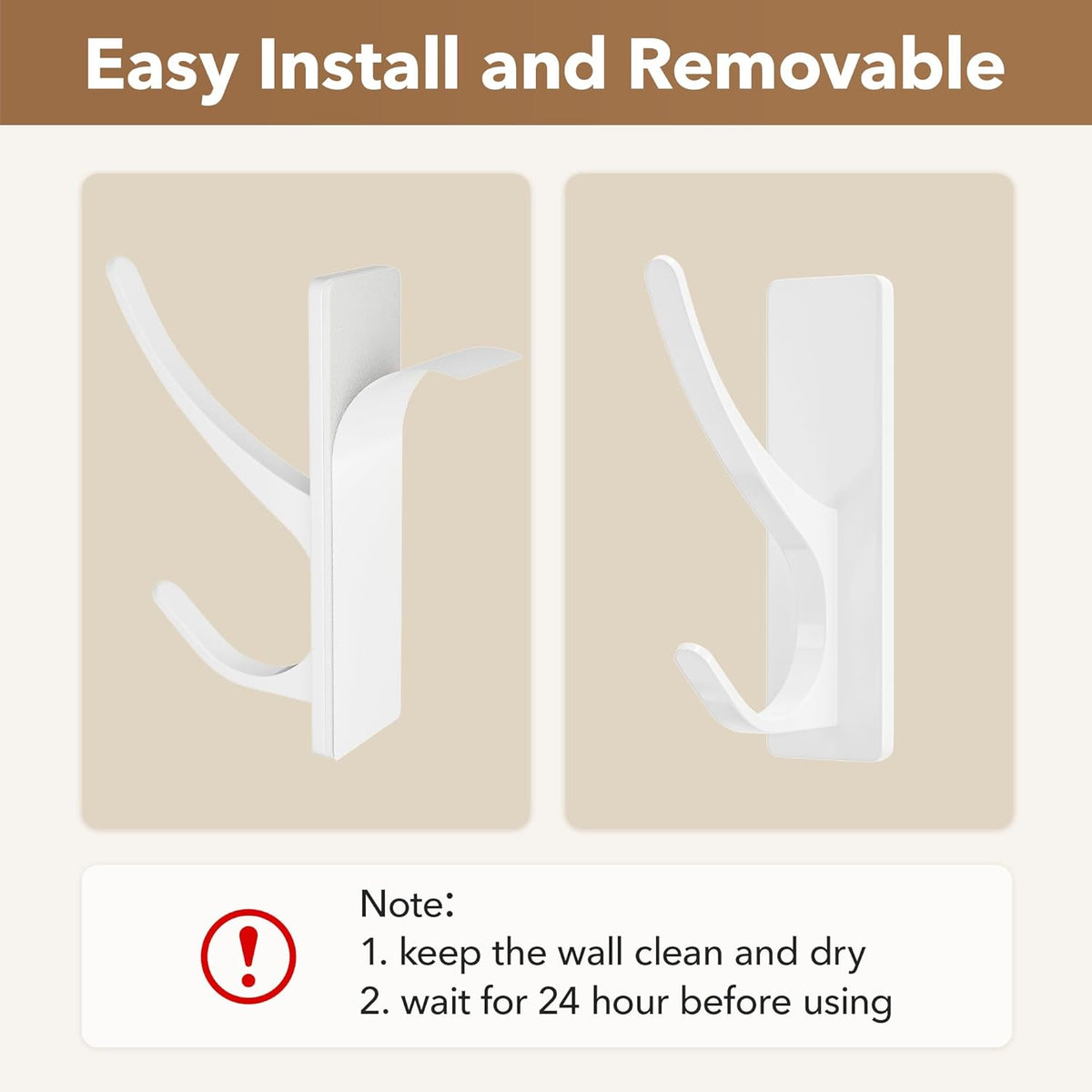 Self Adhesive Coat Hooks for Hanging, Heavy Duty Stainless Double Wall Hook for Towel, Backpack